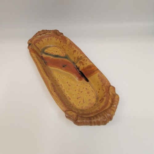 Click to view detail for #220512 Baking Dish Oval Cobalt Yellow, Tan & Moss $12